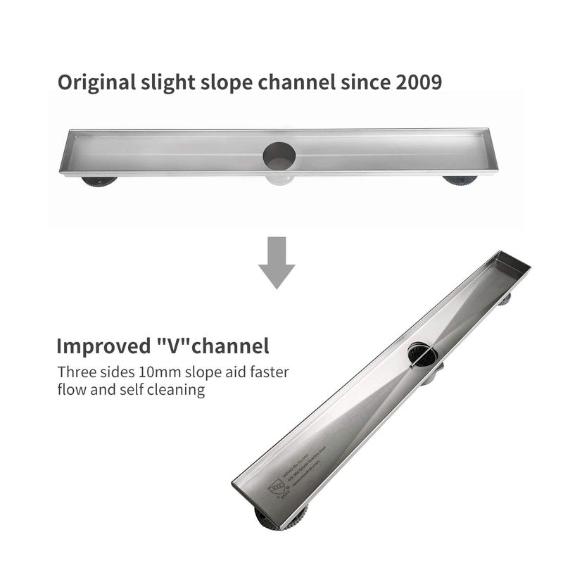 Neodrain 28 Inch Rectangular Linear Shower Drain with Brick Pattern Grate, Brushed 304 Stainless Steel Bathroom Floor Drain,Shower Floor Drain Includes Adjustable Leveling Feet, Hair Strainer - Image 4